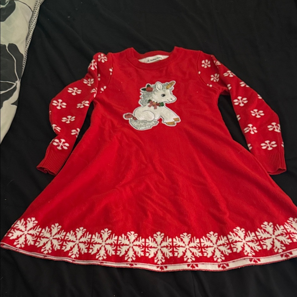 Unicorn Christmas Kids Sweater Dress
